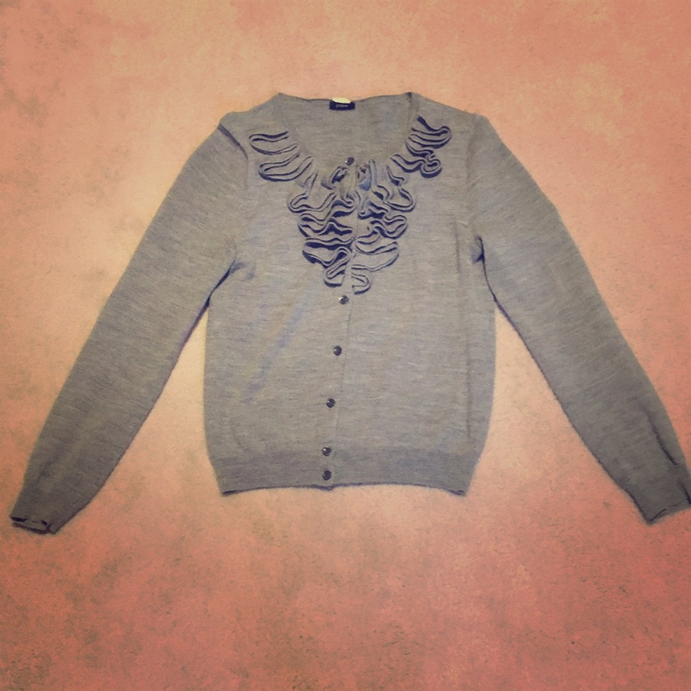 Gray ruffled cardigan